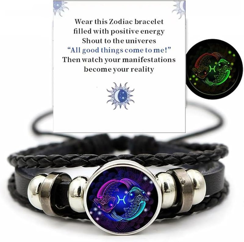 VBWEOI Store Gleym Bracelet, Zodiac Signs Spirit Bracelet, Multilayer Adjustable 12 Constellation Zodiac PU Leather Bracelet, Gleym Manifestation Bracelet Jewelry Gifts for Women and Man - Image 1